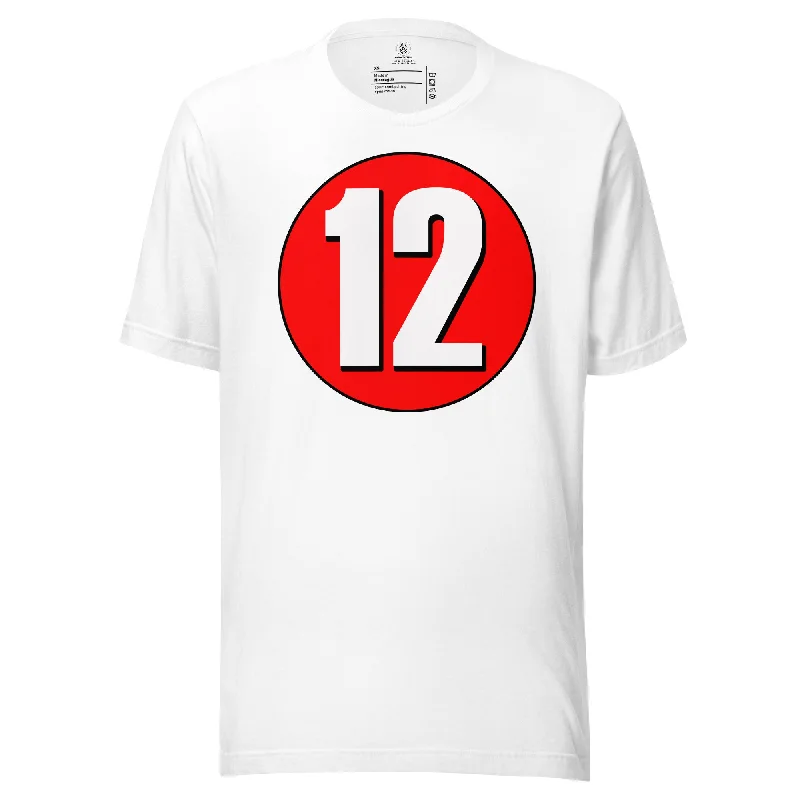 Unisex t-shirt: White on Red 12 Fitted T-Shirt Seamless Stretchy