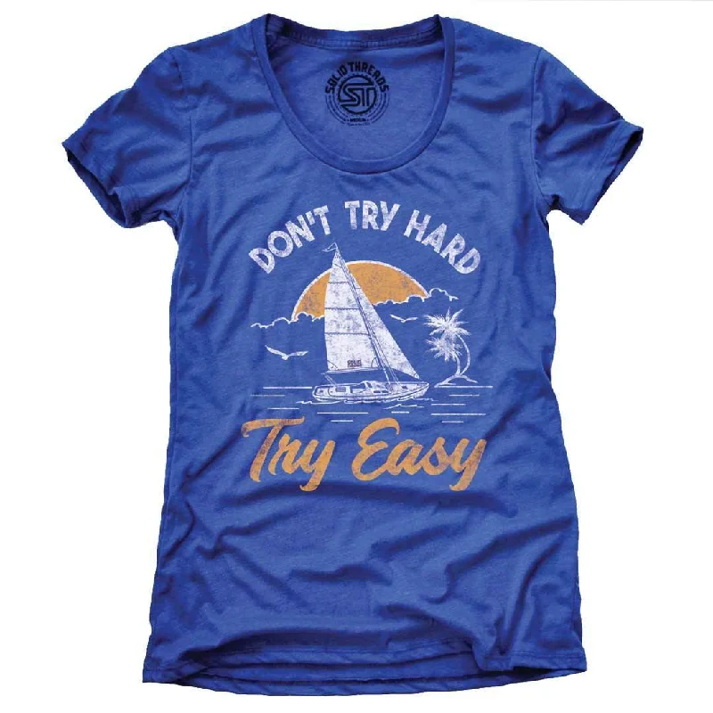 Women's Don't Try Hard Try Easy T-shirt Polka Dot Checkered Tartan