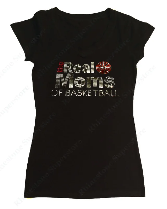 Womens T-shirt with the Real Moms of Basketball in Rhinestones Satin Blend Silk Blend Wool Blend