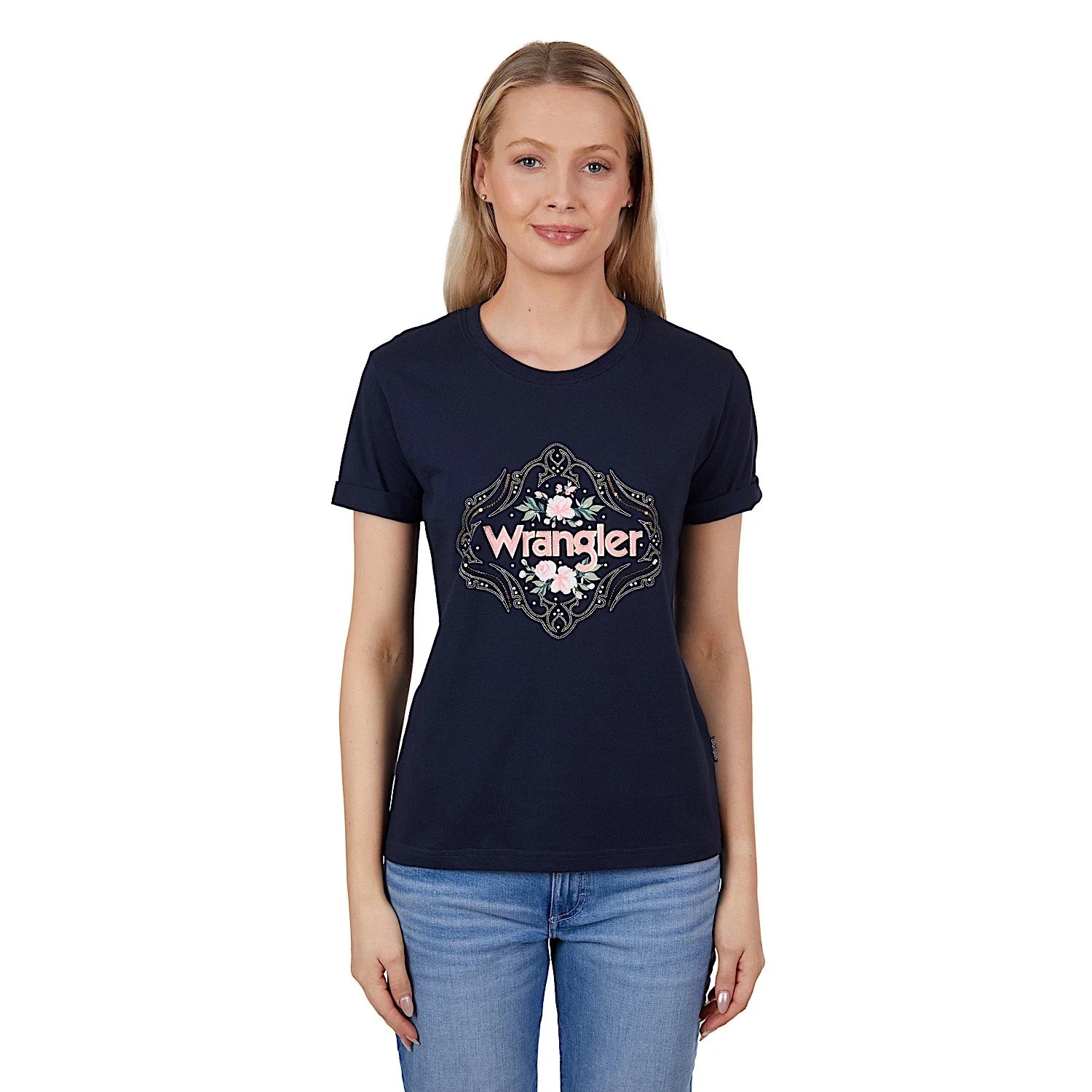 Wrangler Women's Darcy Tee-  Navy Polka Dot Checkered Tartan