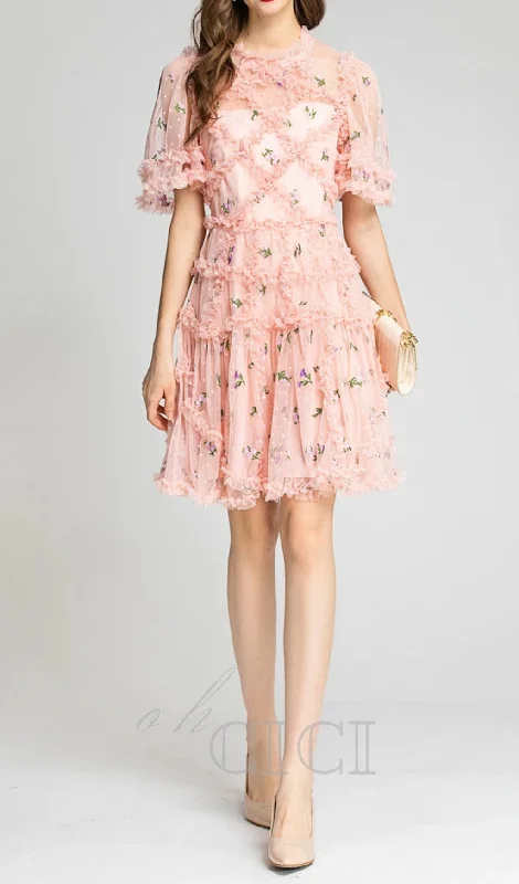 AURORA RUFFLES TULLE MINI DRESS IN PINK Tunics Exclusive limited