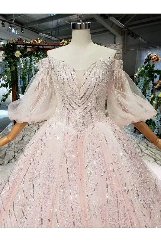 Ball Gown Wedding Dresses Sweetheart 1/2 Sleeves Top Quality Appliques Tulle Beading Tunics Short Trendy