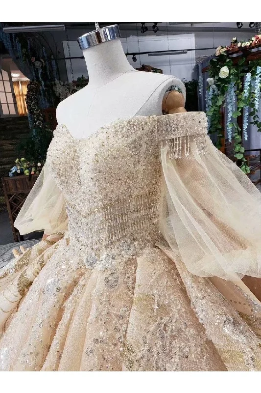 Ball Gown Wedding Dresses Sweetheart 3/4 Sleeves Top Quality Appliques Tulle Beading Tunics Floral girly