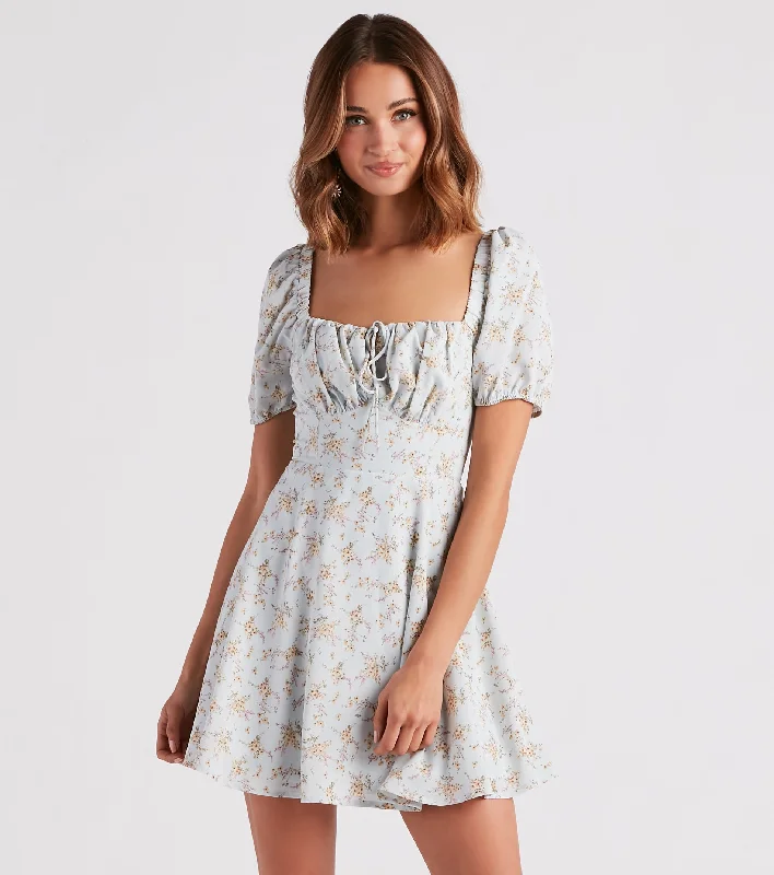 Budding Romance Floral Chiffon Skater Dress Tunics Luxurious high-end