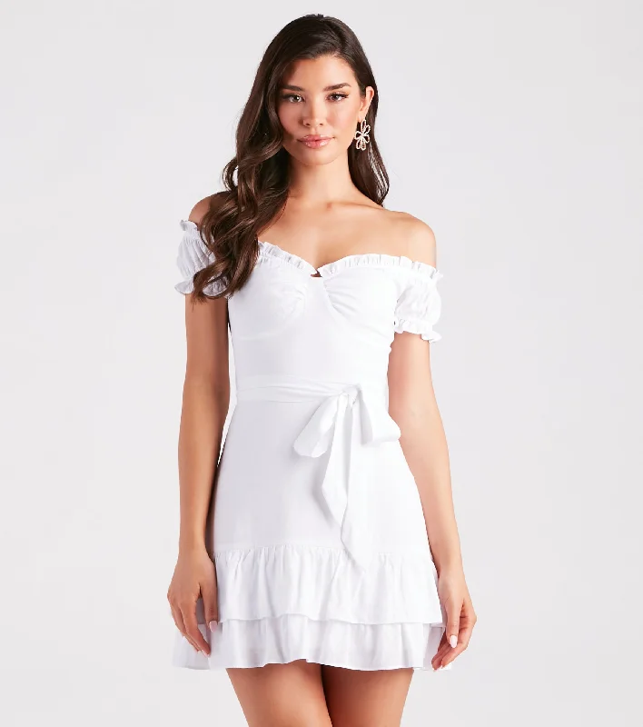 Cue The Charm Linen Off-The-Shoulder Dress Tunics Ceremony elegant