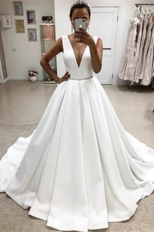 Elegant Deep V-Neck Simple Ball Gown Wedding Dresses Bridal Dresses Tunics Versatile all-occasion