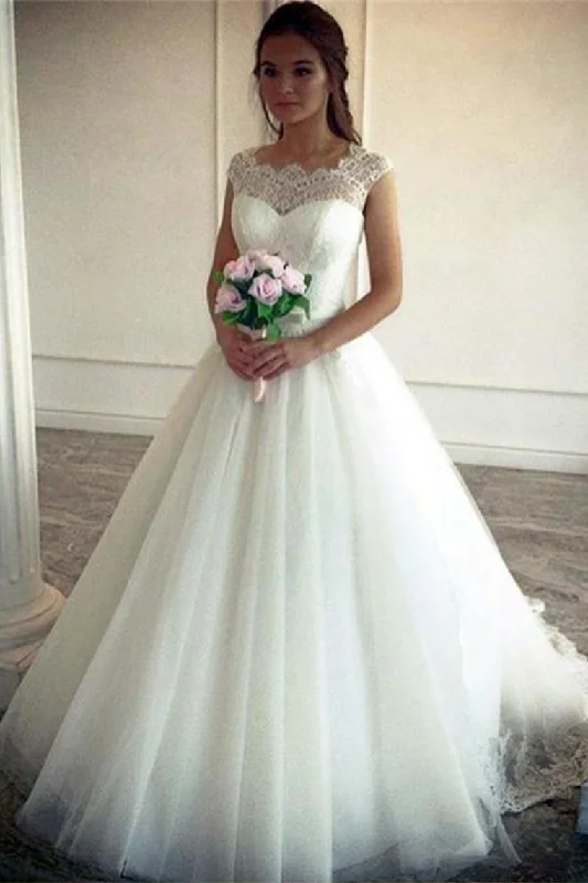 Elegant Ivory Lace Tulle Long Ball Gown Wedding Dresss Charming Bridal Dresses Tunics Stylish elegant