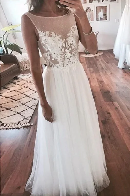 Elegant Ivory Long Lace Tulle Simple Cheap Beach Wedding Dresses Casual Short Summer