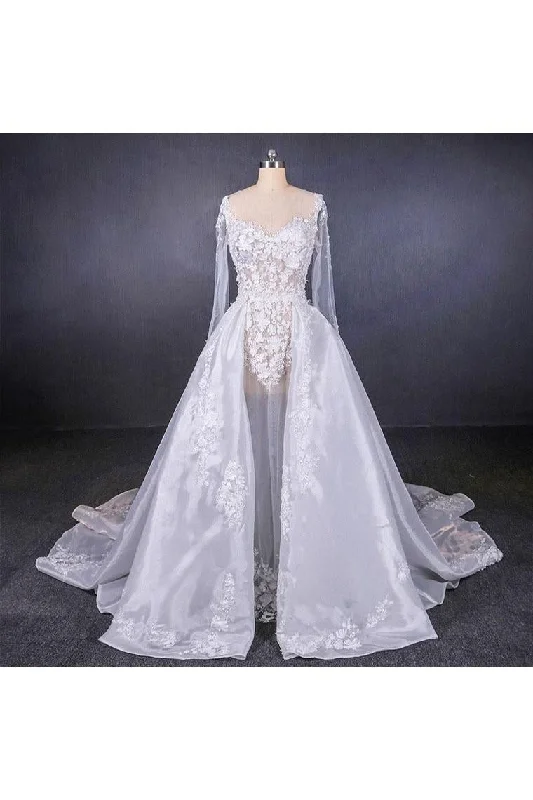 Gorgeous Long Sleeves Sweetheart Wedding Dress Bridal Dresses With Applique Tunics Distressed trendy