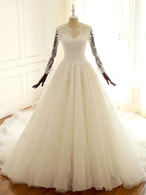 Luxury Long Sleeves Lace Appliques Tulle Wedding Dresses Tunics Corduroy durable