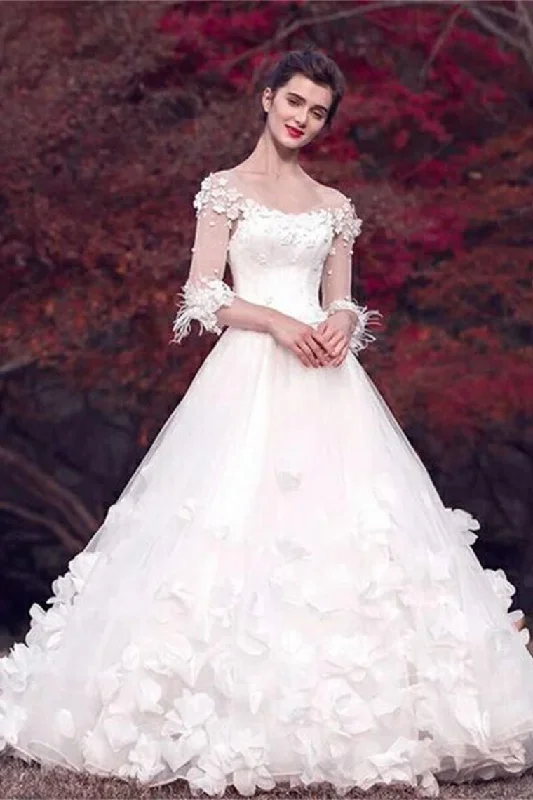 Modest Long Floor Length White Lace Ball Gown Lace Wedding Dresses Bridal Dresses Casual Short Summer