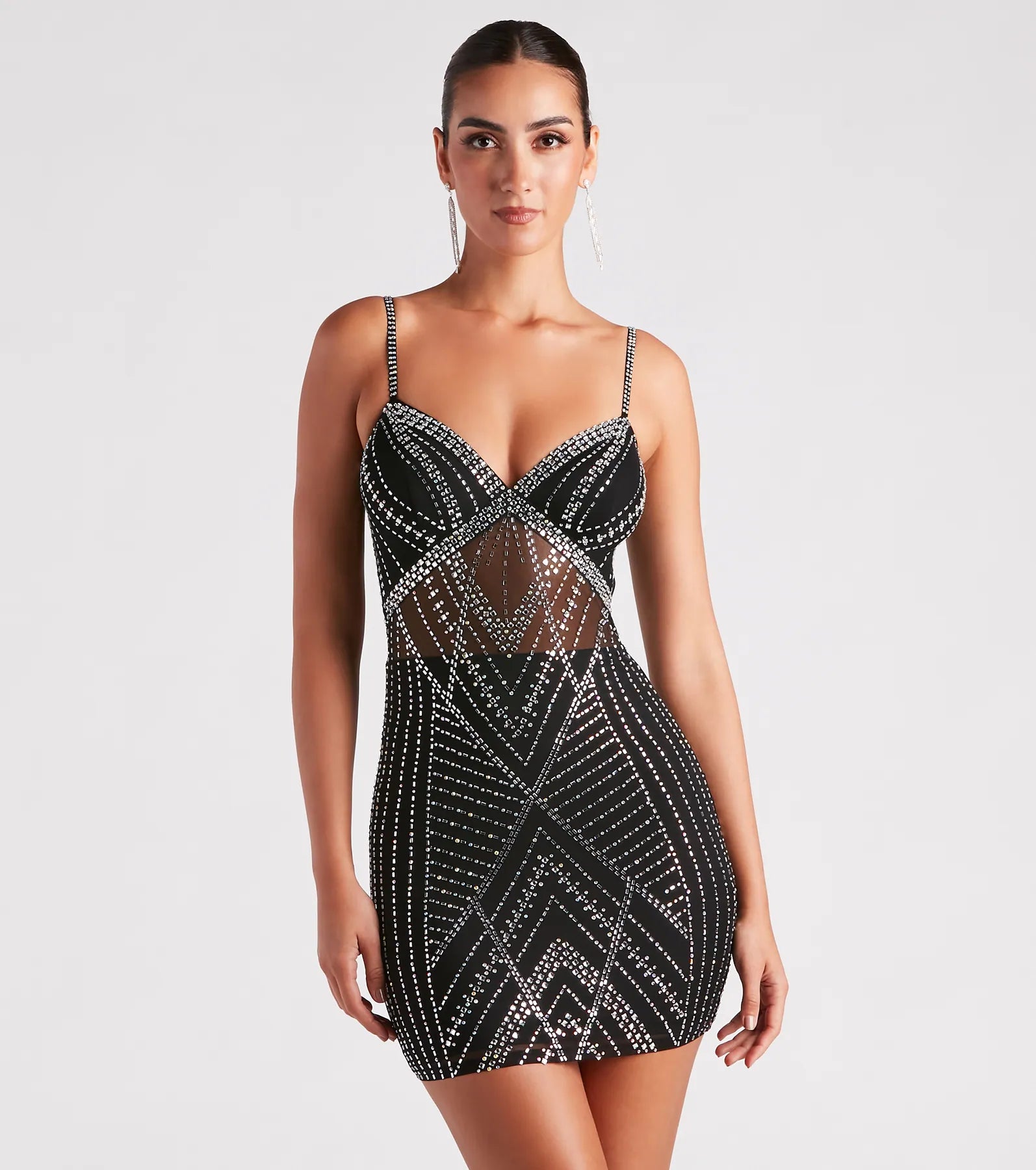 Nessa Rhinestone Mesh Party Dress Tunics Modern contemporary