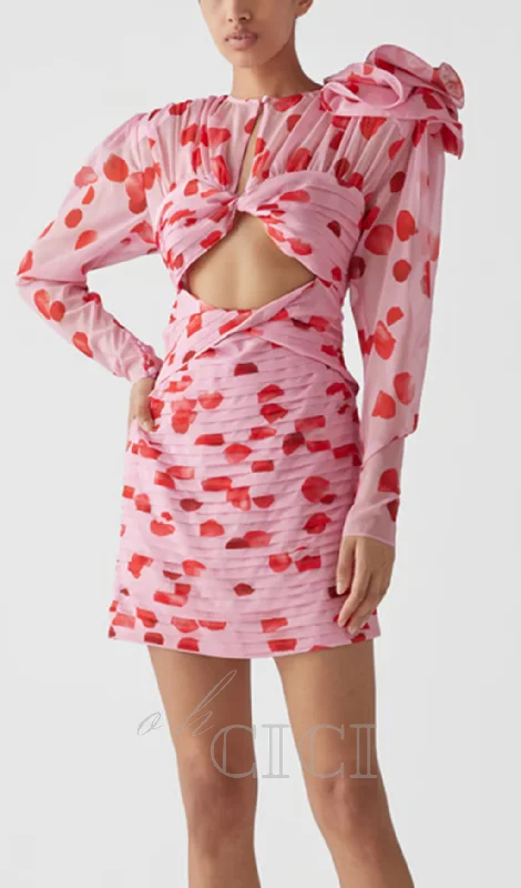 PETAL PRINT CUTOUT MINI DRESS IN PINK Tunics Chinos classic