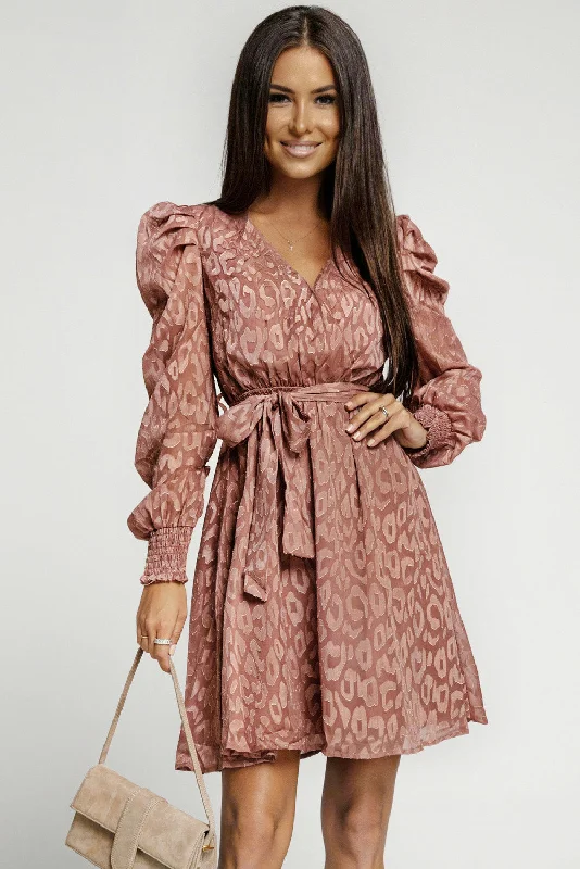 Rhae Jacquard Animal Print Surplice Dress Tunics Mesh breathable