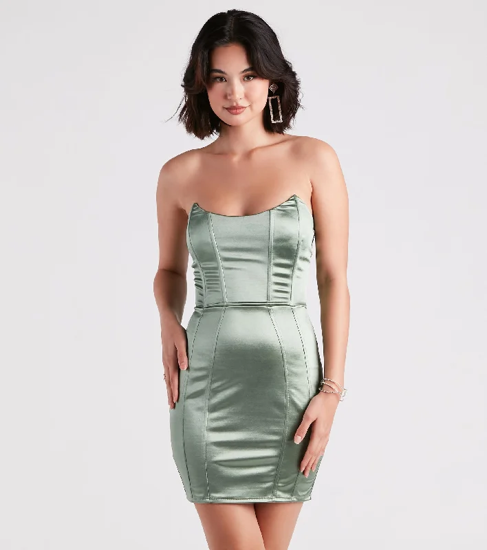 Smooth Talks Satin Bustier Dress Tunics Trendy modern