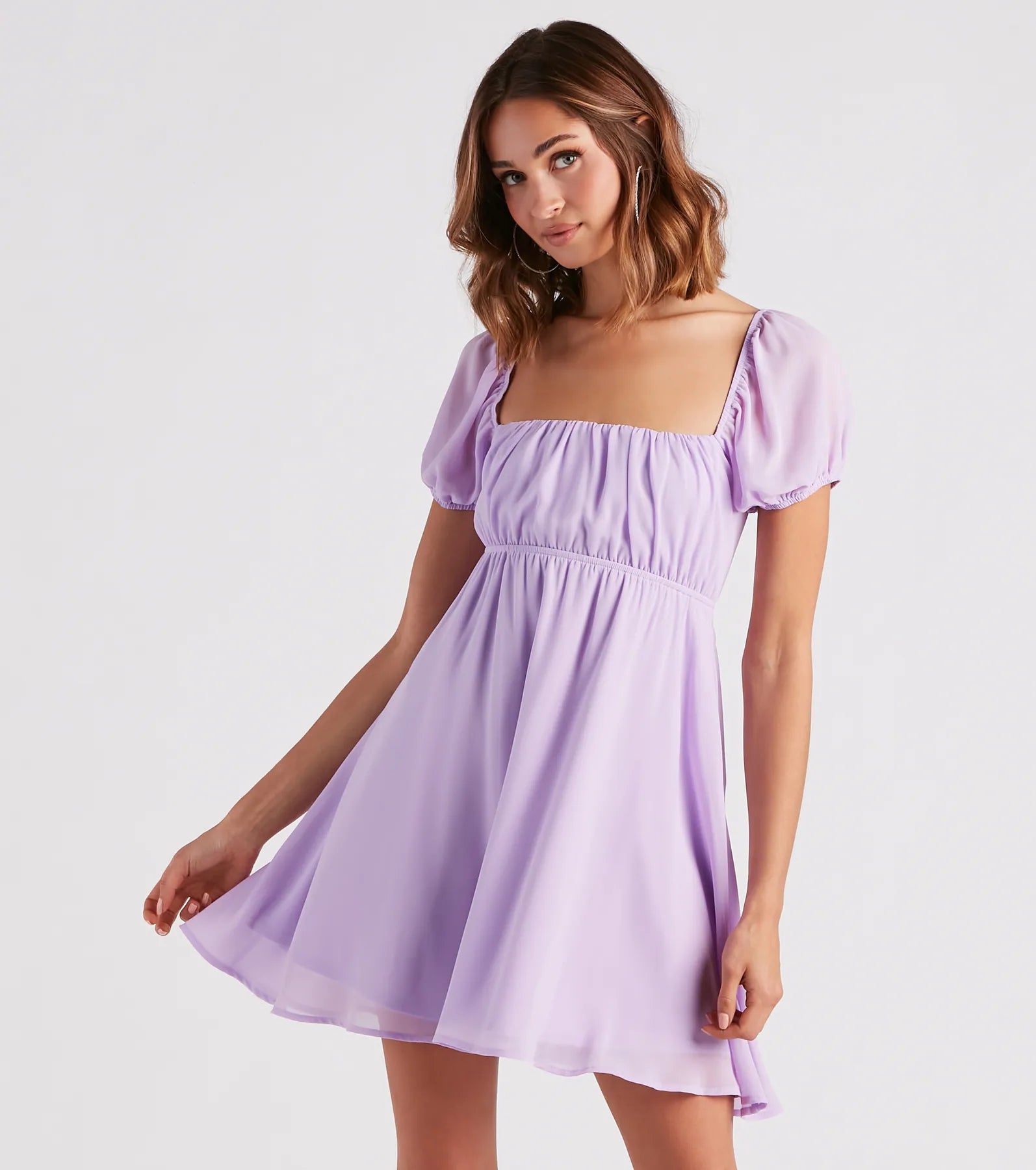 Spring Forward Chiffon Puff Sleeve Skater Dress Boatneck Modish Everyday