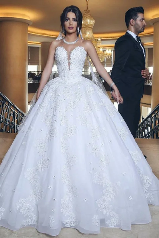 Strapless Long Ball Gowns Lace Beading Wedding Dresses Modest Bridal Gowns Tunics Office stylish