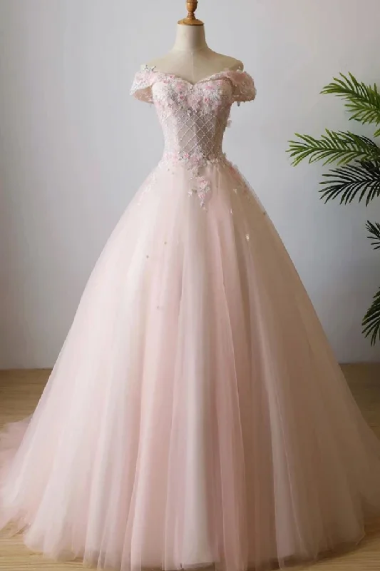 Stunning Off The Shoulder Ball Gown Quinceanera Dresses Tulle 3D Flowers Prom Dresses Tunics Prom sequined