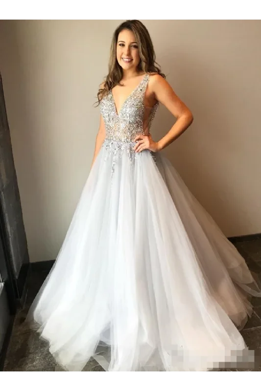 Tulle V Neck Ball Gown With Re-Embroidered Lace Appliques Prom/Wedding Dresses Tunics Bestseller popular