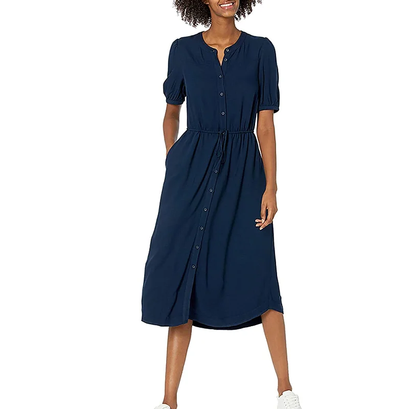 Women's  Feminine Long Dress With Half Sleeve Waisted Temprement Aesthetic Midi A-line Dress Elegant  Vestido #t3g Crew Neckline Sporty