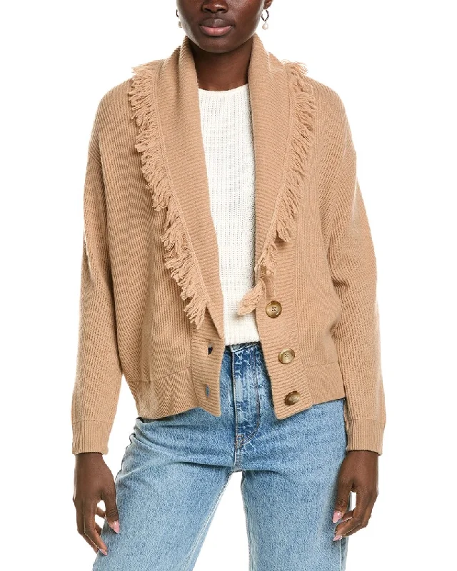 27 Miles Malibu Fringed Button Wool & Cashmere-Blend Cardigan Zippered Buttoned Snapped