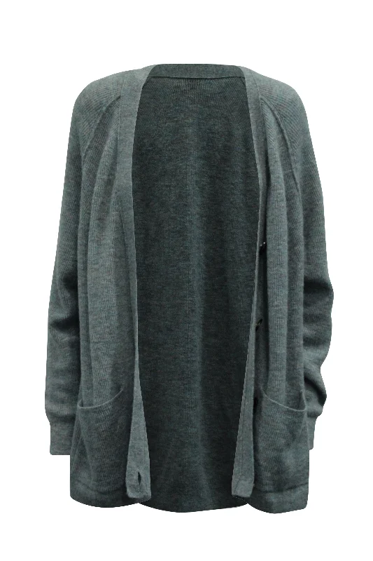 Acne Studios Kianne Ribbed Cardigan in Grey Alpaca Zippered Buttoned Snapped