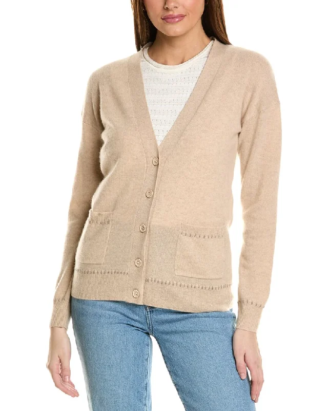 Amicale Cashmere Whipstitch V-Neck Cashmere Cardigan Modern Contemporary chic