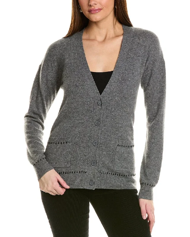 Amicale Cashmere Whipstitch V-Neck Cashmere Cardigan Stylish Fashionable Trendy