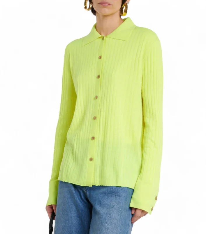 Aria Cardigan Shirt In Neon Citrus Mesh Blend Leather Blend Suede Blend