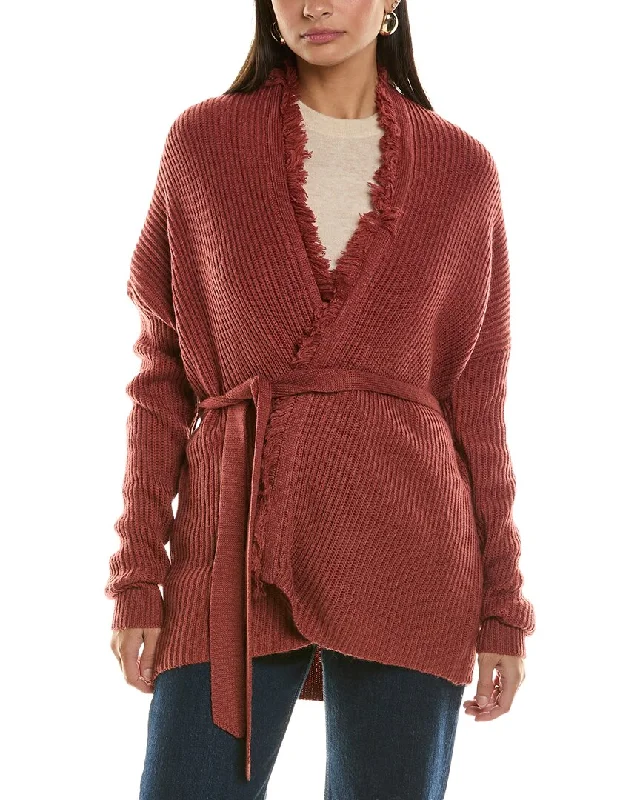 Bishop + Young Gaia Fringe Wool-Blend Cardigan Front Pockets Side Pockets Patch Pockets