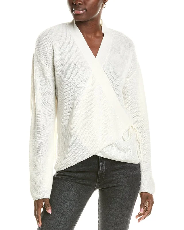 Brodie Cashmere Wool & Cashmere-Blend Ribbed Wrap Cardigan Transparent Opaque Sheer