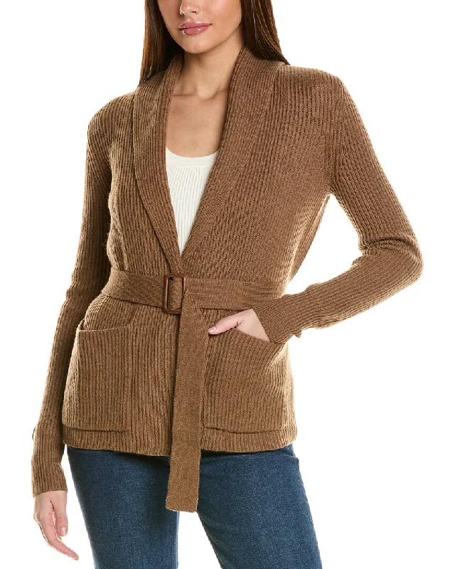 Bruno Magli Ribbed Belted Shawl Wool Cardigan Long Cardigan Short Cardigan Medium Cardigan