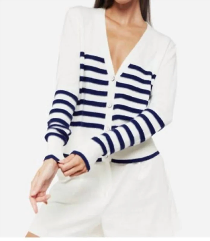 Brynn Stripe Cardigan In Ice Water/ Majolica Blue Spandex Blend Rayon Blend Denim Blend