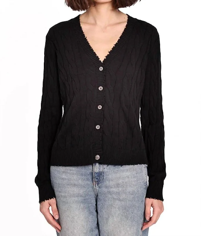 Cotton Frayed Cable Cardigan In Black Bright Pastel Dark