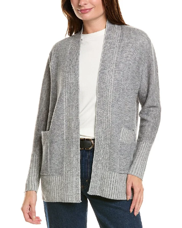 Forte Cashmere Plaited Wool & Cashmere-Blend Cardigan Soft Cozy Warm