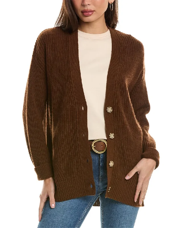 Hannah Rose womens  Oversized Shaker Wool & Cashmere-Blend Cardigan, s, Brown Fitted Loose Oversized