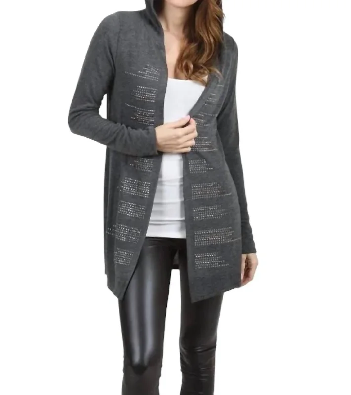 Hooded Cardigan With Stud Detail In Charcoal Boxy Cardigan Fitted Cardigan A-Line