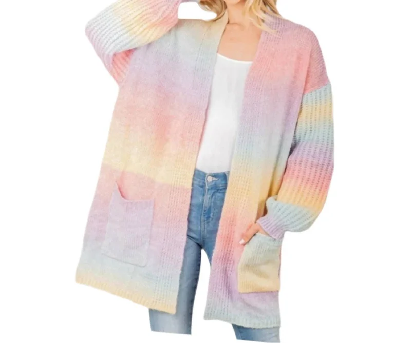 Lightweight Cardigan In Multi-Colored Real Fur Shearling Chenille