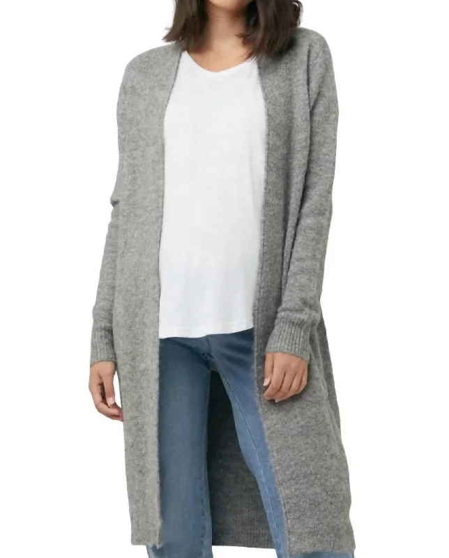 Linda Longline Knit Cardigan In Charcoal Seamless Knitted Crochet