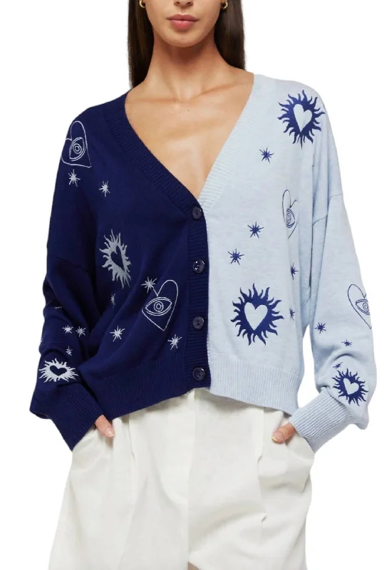 Mahala Cardigan In Insignia Blue/frost Blue Hooded Caped Shawl Collar