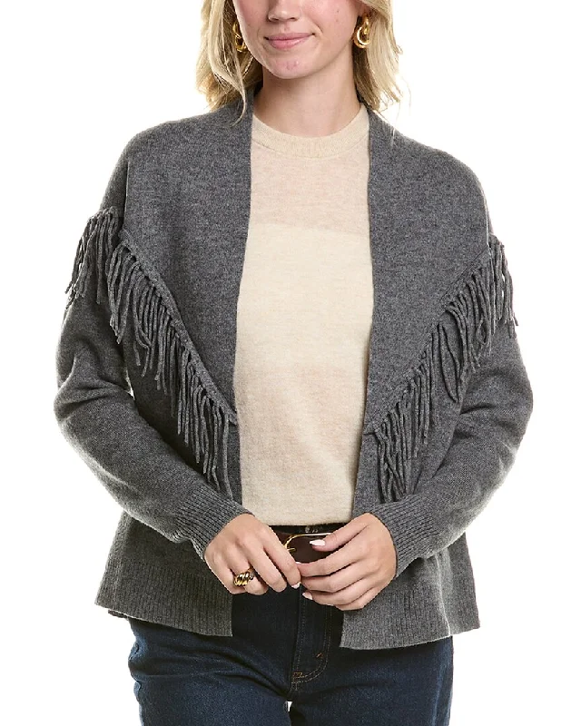 MEIR Fringe Wool & Cashmere-Blend Cardigan Welt Pockets Slit Pockets Flap Pockets