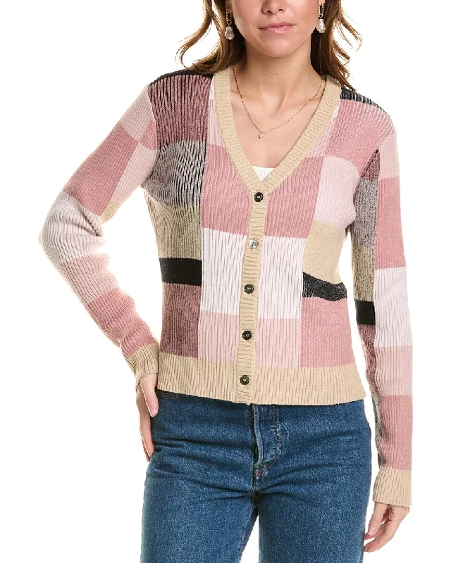 Minnie Rose Ribbed Cashmere-Blend Cardigan Print Jacquard Patchwork