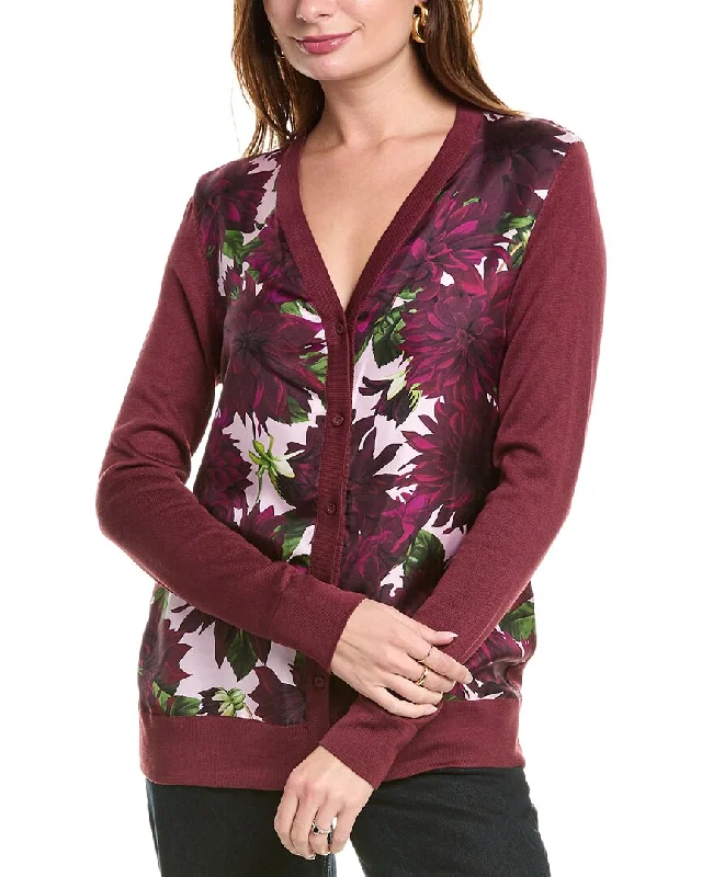 Oscar de la Renta Dahlia Inset Silk-Blend Cardigan Seamless Knitted Crochet