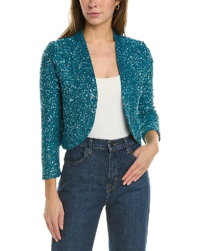 Oscar de la Renta Sequin Bolero Cardigan Real Fur Shearling Chenille