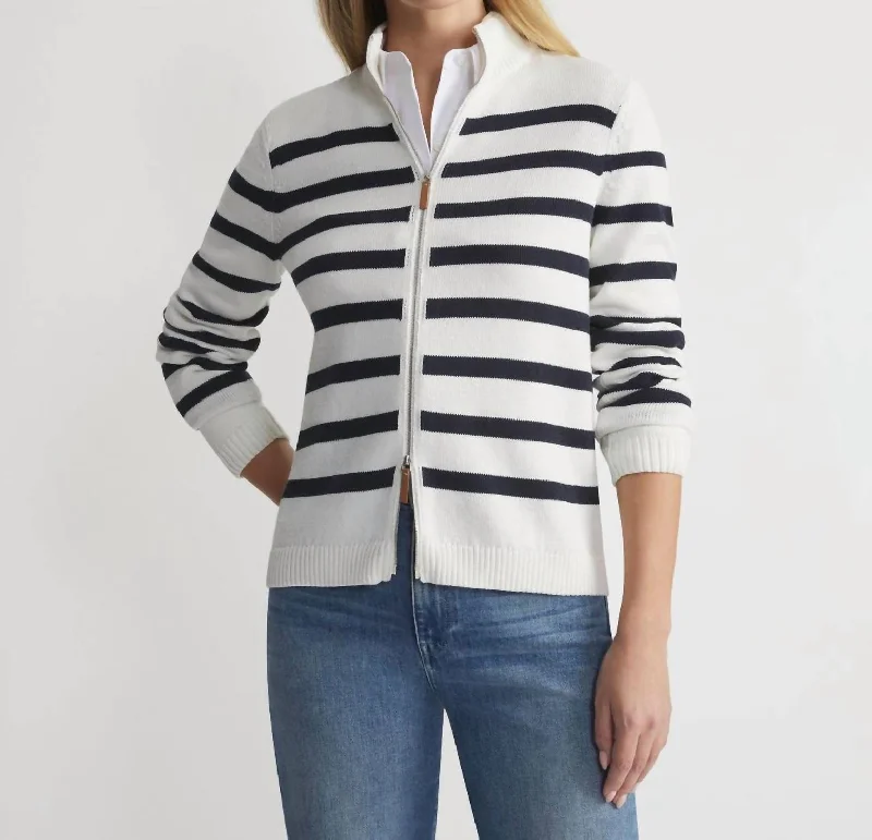 Stripe Zip Up Cardigan In Cloud Multi Knit Fabric Woven Fabric Fleece Fabric