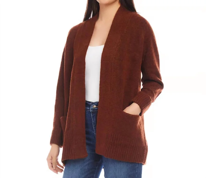 Sweater Cardigan In Brown Lace Blend Ribbed Blend Corduroy Blend