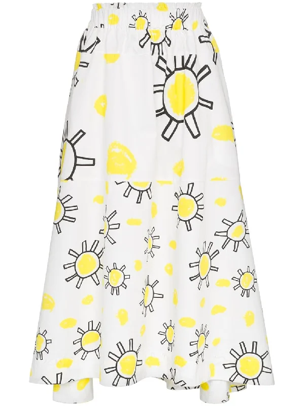 sun doodle print midi skirt denim skirt classic