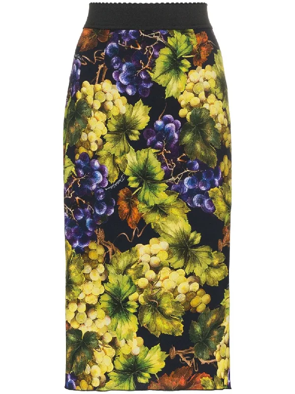 Grape-print silk-blend cady midi skirt chiffon skirt delicate