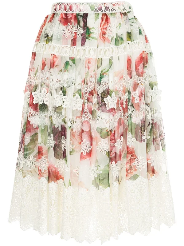 peony print midi skirt denim skirt classic