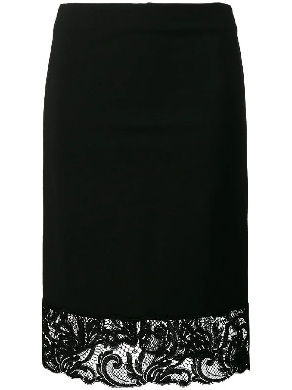 lace trim pencil skirt belted skirt waist